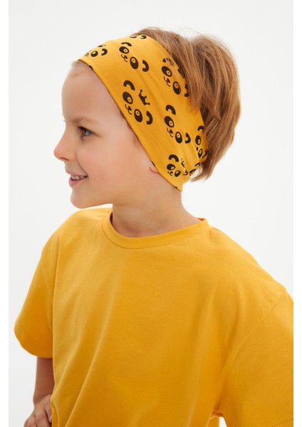 Hardal Desenli-Hardal Erkek Çocuk Pamuklu Penye Oversize Hardal T-Shirt Bandana 2'li Takım fırsatları