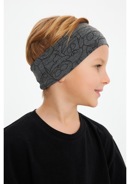 Füme Desenli-Siyah Erkek Çocuk Pamuklu Penye Oversize Kamuflaj T-Shirt Bandana İkili Takım modelleri