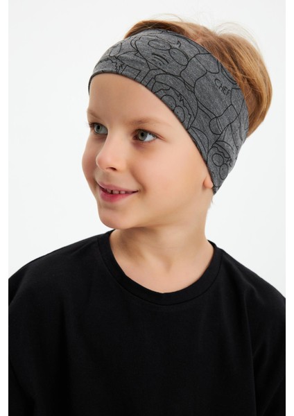 Füme Desenli-Siyah Erkek Çocuk Pamuklu Penye Oversize Kamuflaj T-Shirt Bandana İkili Takım fırsatları