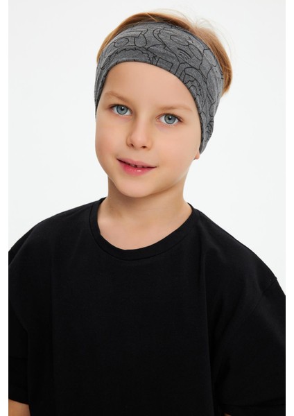 Füme Desenli-Siyah Erkek Çocuk Pamuklu Penye Oversize Kamuflaj T-Shirt Bandana İkili Takım indirimleri