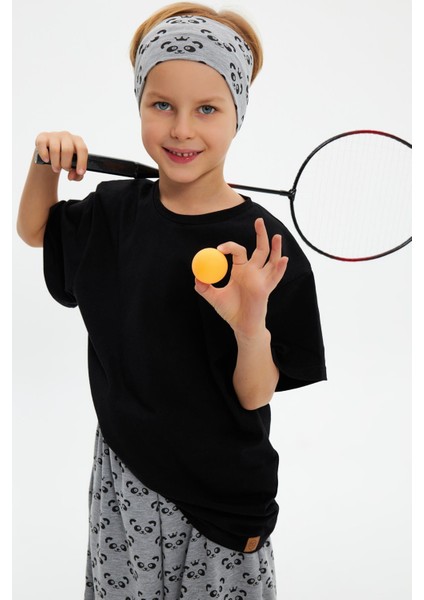 Gri Desenli-Siyah Erkek Çocuk Pamuklu Penye Oversize Kamuflaj T-Shirt Bandana İkili Takım fiyatları