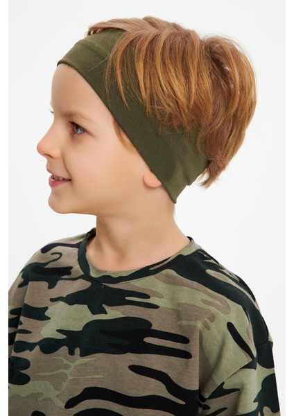 Haki-Kamuflaj Erkek Çocuk Pamuklu Penye Oversize Kamuflaj T-Shirt Bandana İkili Takım modelleri