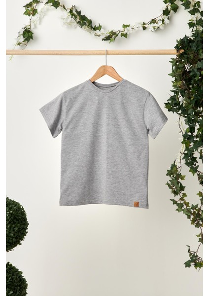 Gri-Lacivert Erkek Çocuk Pamuklu Penye Oversize Gri T-Shirt Gri Bandana 2'li Takım modelleri