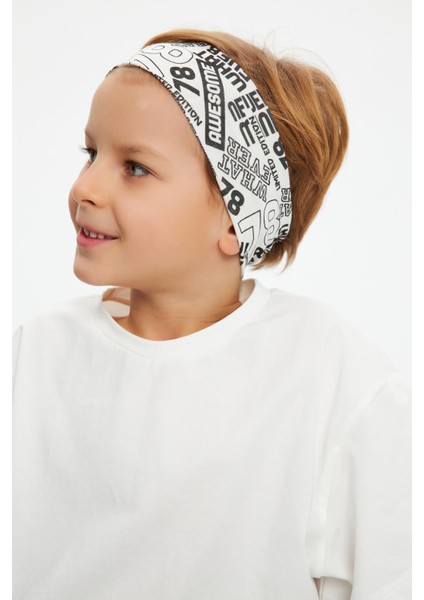 Beyaz Desenli-Beyaz Erkek Çocuk Pamuklu Penye Oversize Beyaz T-Shirt Bandana 2'li Takım modelleri