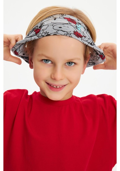 Gri Desenli-Kırmızı Erkek Çocuk Pamuklu Penye Oversize Kırmızı T-Shirt Gri Bandana 2'li Takım modelleri