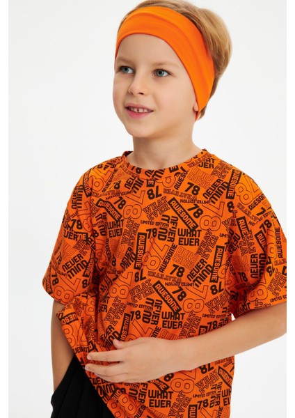 Turuncu-Turuncu Erkek Çocuk Pamuklu Oversize Turuncu T-Shirt Turuncu Bandana 2'li Takım fiyatları