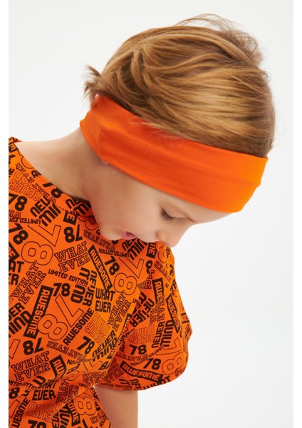 Turuncu-Turuncu Erkek Çocuk Pamuklu Oversize Turuncu T-Shirt Turuncu Bandana 2'li Takım fırsatları