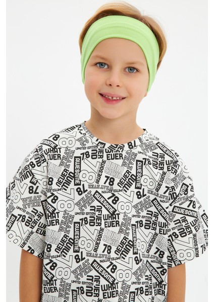 Yeşil Beyaz Erkek Çocuk Pamuklu Penye Oversize Beyaz T-Shirt Yeşil Bandana 2'li Takım