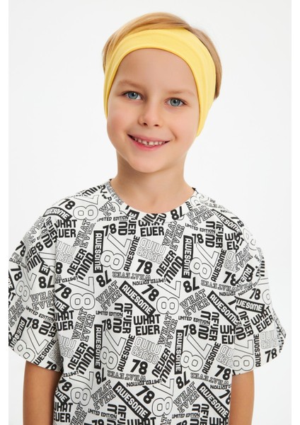 Sarı-Beyaz Erkek Çocuk Pamuklu Penye Oversize Beyaz T-Shirt Sarı Bandana 2'li Takım
