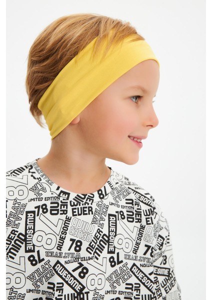 Sarı-Beyaz Erkek Çocuk Pamuklu Penye Oversize Beyaz T-Shirt Sarı Bandana 2'li Takım indirimleri