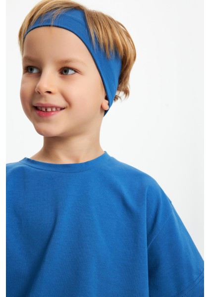 Mavi-Mavi Erkek Çocuk Pamuklu Penye Oversize Mavi T-Shirt Mavi Bandana İkili Takım Trend Seri 1 modelleri