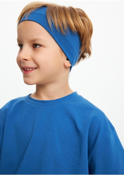 Mavi-Mavi Erkek Çocuk Pamuklu Penye Oversize Mavi T-Shirt Mavi Bandana İkili Takım Trend Seri 1 fırsatları