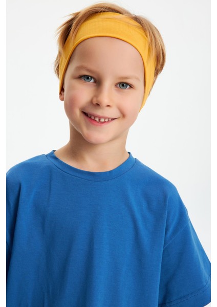 Hardal-Mavi Erkek Çocuk Pamuklu Penye Oversize Mavi T-Shirt Hardal Bandana İkili Takım fiyatları