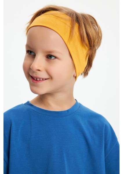 Hardal-Mavi Erkek Çocuk Pamuklu Penye Oversize Mavi T-Shirt Hardal Bandana İkili Takım modelleri