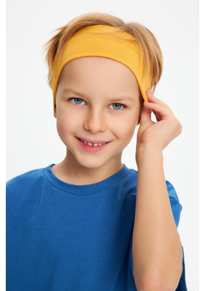 Hardal-Mavi Erkek Çocuk Pamuklu Penye Oversize Mavi T-Shirt Hardal Bandana İkili Takım fırsatları