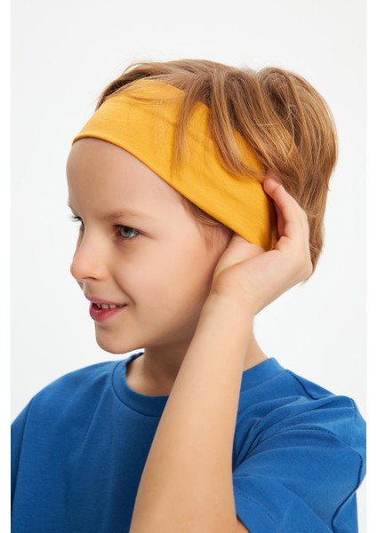 Hardal-Mavi Erkek Çocuk Pamuklu Penye Oversize Mavi T-Shirt Hardal Bandana İkili Takım indirimleri