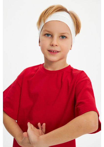 Kırmızı-Beyaz Erkek Çocuk Pamuklu Penye Oversize Kırmızı T-Shirt Beyaz Bandana 2'li Takım modelleri