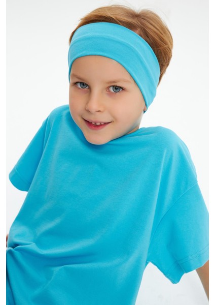 Aqua-Aqua Erkek Çocuk Pamuklu Penye Oversize Aqua T-Shirt Bandana İkili Takım