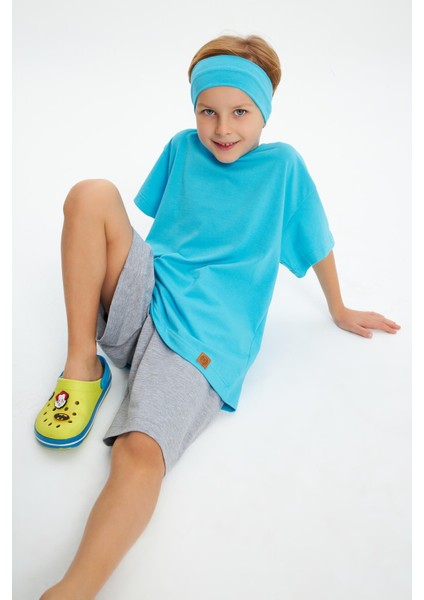 Aqua-Aqua Erkek Çocuk Pamuklu Penye Oversize Aqua T-Shirt Bandana İkili Takım fırsatları