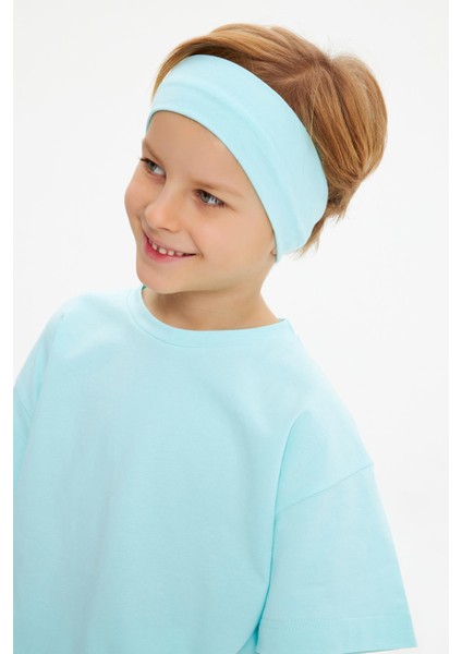 Buz Mavi-Buz Mavi Erkek Çocuk Pamuklu Penye Oversize Buz Mavi T-Shirt Bandana İkili Takım fiyatları