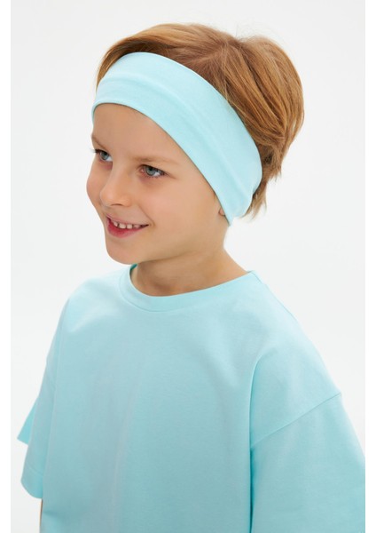 Buz Mavi-Buz Mavi Erkek Çocuk Pamuklu Penye Oversize Buz Mavi T-Shirt Bandana İkili Takım fırsatları