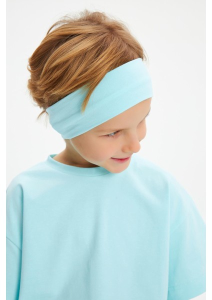 Buz Mavi-Buz Mavi Erkek Çocuk Pamuklu Penye Oversize Buz Mavi T-Shirt Bandana İkili Takım indirimleri