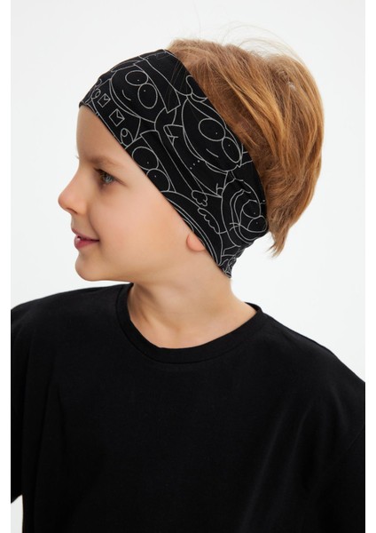 Siyah Desenli-Siyah Erkek Çocuk Pamuklu Penye Oversize Kamuflaj T-Shirt Bandana İkili Takım modelleri