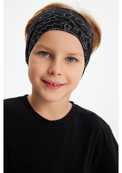 Siyah Desenli-Siyah Erkek Çocuk Pamuklu Penye Oversize Kamuflaj T-Shirt Bandana İkili Takım indirimleri