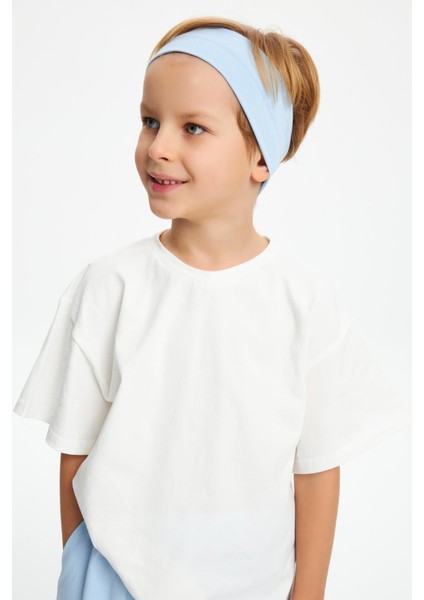 Bebe Mavi-Beyaz Erkek Çocuk Pamuklu Penye Oversize Beyaz T-Shirt Mavi Bandana 2'li Takım