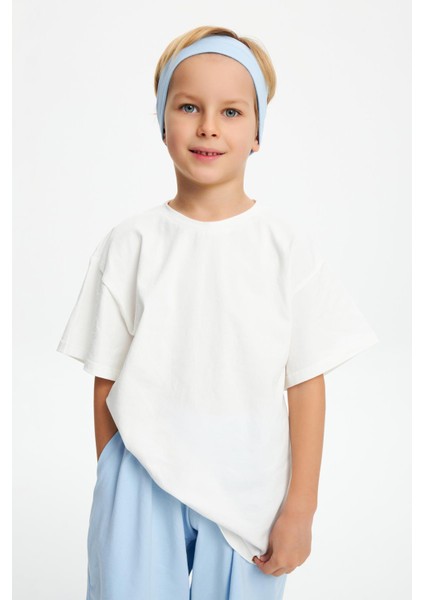 Bebe Mavi-Beyaz Erkek Çocuk Pamuklu Penye Oversize Beyaz T-Shirt Mavi Bandana 2'li Takım modelleri