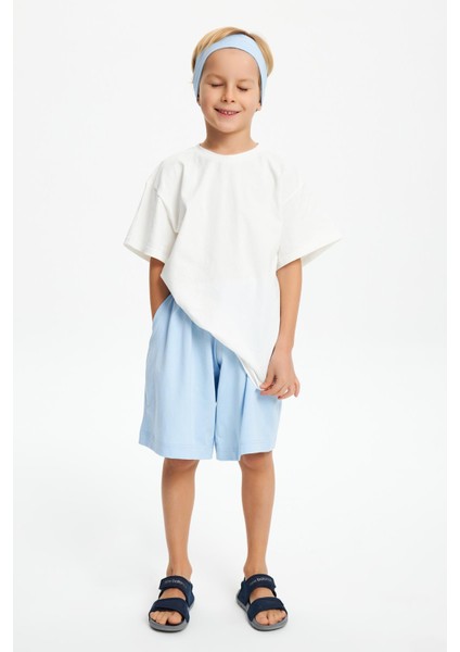 Bebe Mavi-Beyaz Erkek Çocuk Pamuklu Penye Oversize Beyaz T-Shirt Mavi Bandana 2'li Takım fırsatları