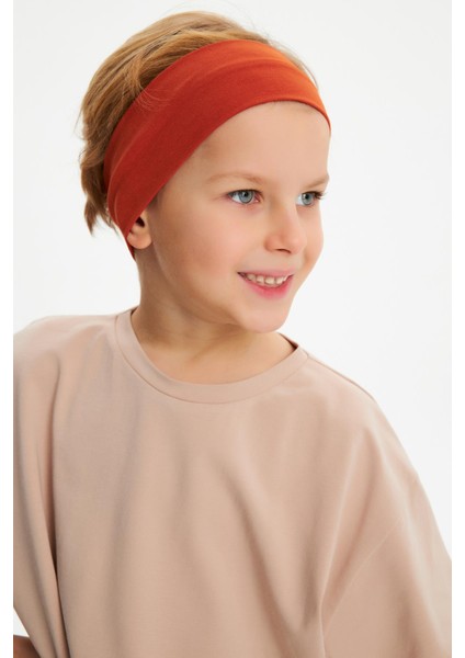 Kiremit-S.kahve Erkek Çocuk Pamuklu Penye Oversize Gri T-Shirt Lacivert Bandana 2'li Takım