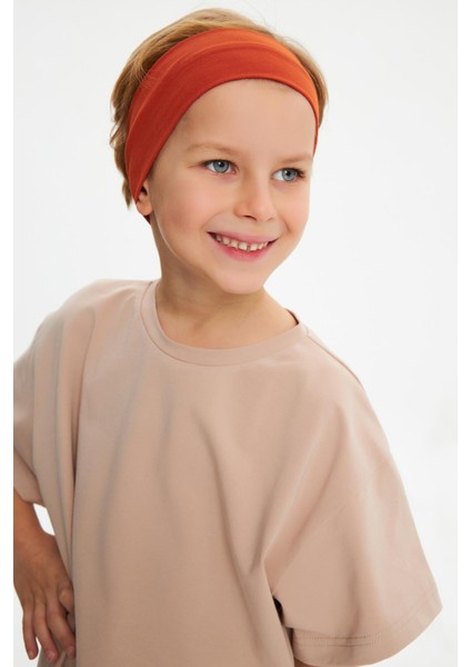 Kiremit-S.kahve Erkek Çocuk Pamuklu Penye Oversize Gri T-Shirt Lacivert Bandana 2'li Takım modelleri