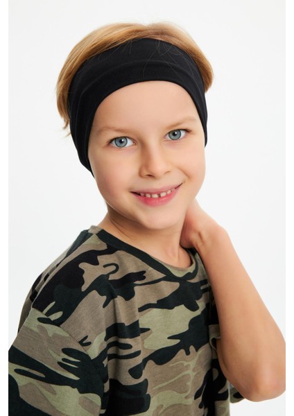Siyah-Kamuflaj Erkek Çocuk Pamuklu Penye Oversize Kamuflaj T-Shirt Bandana İkili Takım indirimleri