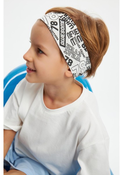 Beyaz Desenli-Beyaz Erkek Çocuk Pamuklu Penye Oversize Beyaz T-Shirt Bandana 2'li Takım fiyatları