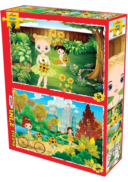 Ayçiçeği Kızlar 2 Si 1 Arada Puzzle 12-24 Parça