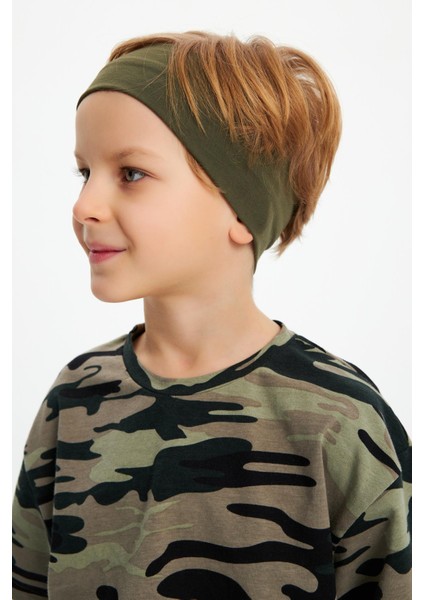 Haki-Kamuflaj Erkek Çocuk Pamuklu Penye Oversize Kamuflaj T-Shirt Bandana İkili Takım indirimleri