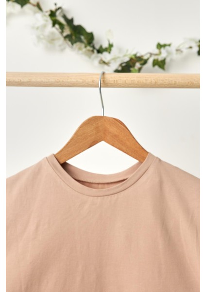 Açık Kahve Kız Çocuk Kısa Kollu Bisiklet Yaka Terletmez, Rahat Pamuklu Penye T-Shirt fiyatları