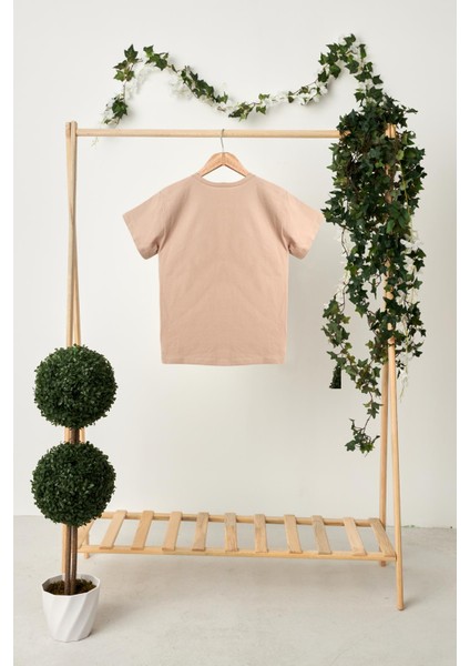 Açık Kahve Kız Çocuk Kısa Kollu Bisiklet Yaka Terletmez, Rahat Pamuklu Penye T-Shirt fırsatları