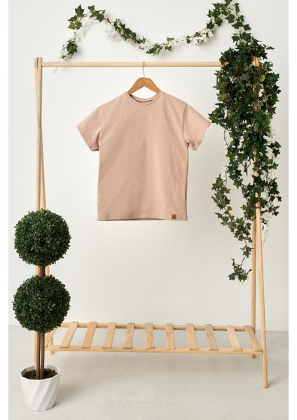 Açık Kahve Kız Çocuk Kısa Kollu Bisiklet Yaka Terletmez, Rahat Pamuklu Penye T-Shirt modelleri