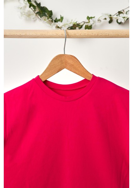 Fuşya Kız Çocuk Kısa Kollu Bisiklet Yaka Terletmez, Rahat Pamuklu Penye T-Shirt modelleri