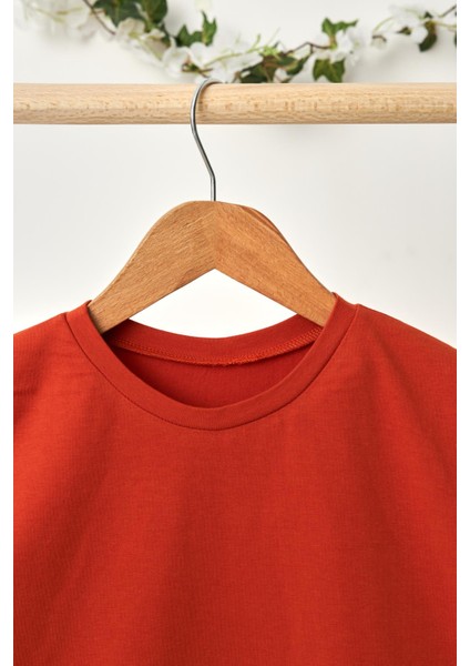 Kiremit Kız Çocuk Kısa Kollu Bisiklet Yaka Terletmez, Rahat Pamuklu Penye T-Shirt modelleri