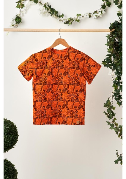 Turuncu Kız Çocuk Kısa Kollu Bisiklet Yaka Terletmez, Rahat Pamuklu Penye T-Shirt