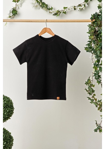 Siyah Kız Çocuk Kısa Kollu Bisiklet Yaka Terletmez, Rahat Pamuklu Penye T-Shirt