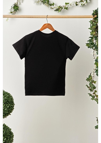 Siyah Kız Çocuk Kısa Kollu Bisiklet Yaka Terletmez, Rahat Pamuklu Penye T-Shirt fiyatları