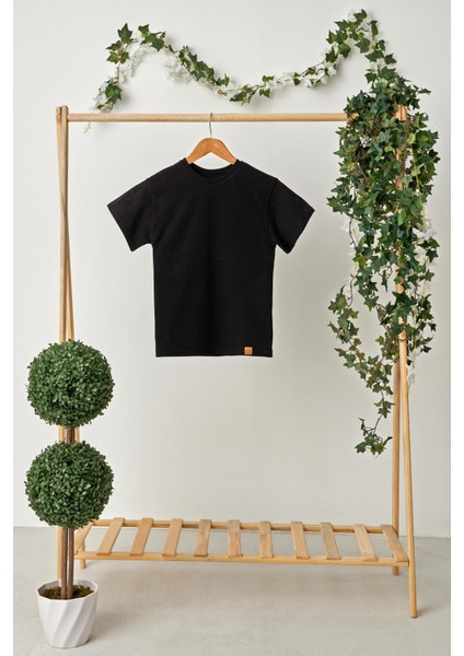 Siyah Kız Çocuk Kısa Kollu Bisiklet Yaka Terletmez, Rahat Pamuklu Penye T-Shirt fırsatları
