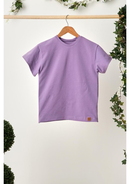 Lila Kız Çocuk Kısa Kollu Bisiklet Yaka Terletmez, Rahat Pamuklu Penye T-Shirt