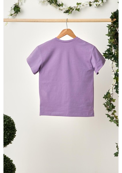 Lila Kız Çocuk Kısa Kollu Bisiklet Yaka Terletmez, Rahat Pamuklu Penye T-Shirt fiyatları