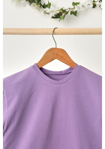 Lila Kız Çocuk Kısa Kollu Bisiklet Yaka Terletmez, Rahat Pamuklu Penye T-Shirt modelleri