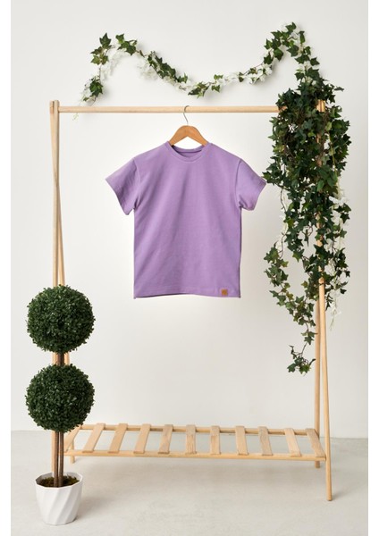 Lila Kız Çocuk Kısa Kollu Bisiklet Yaka Terletmez, Rahat Pamuklu Penye T-Shirt fırsatları